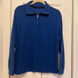Blue Waffle texture long sleeve half zip sweater